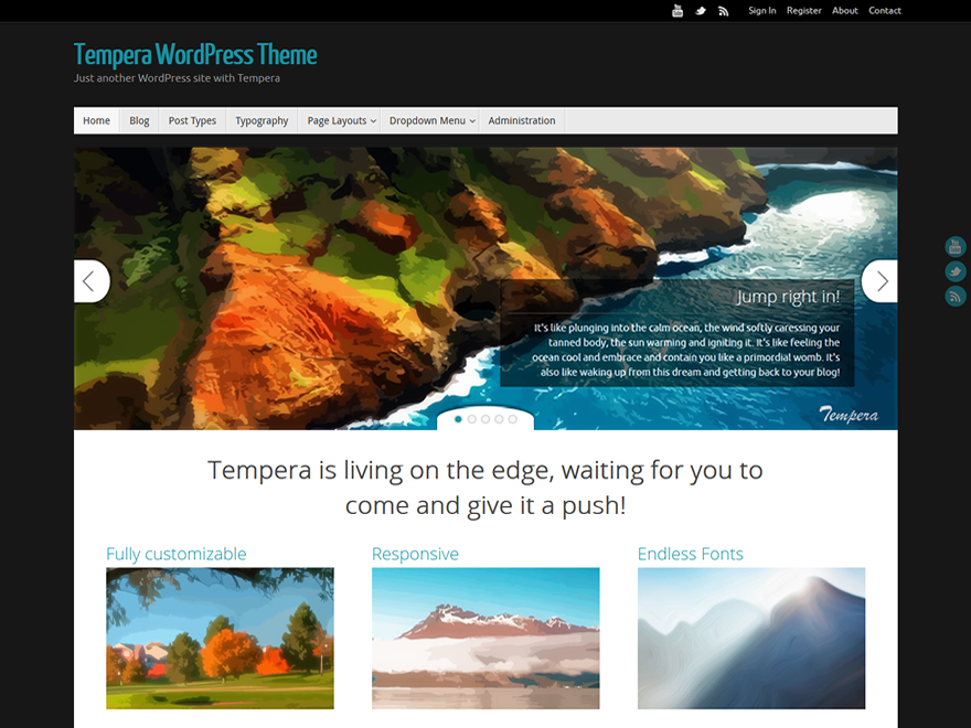 Tempera theme websites examples