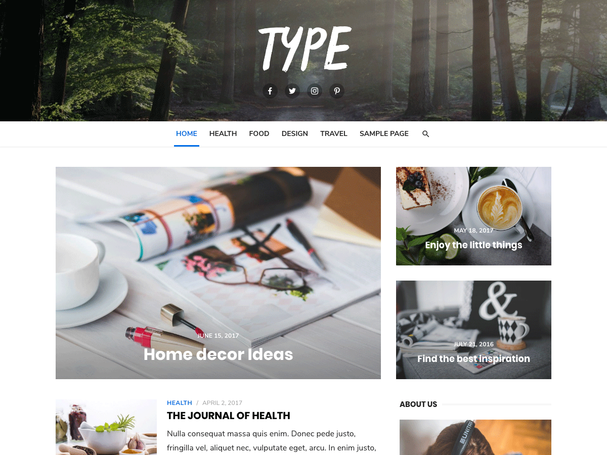 Type website example screenshot