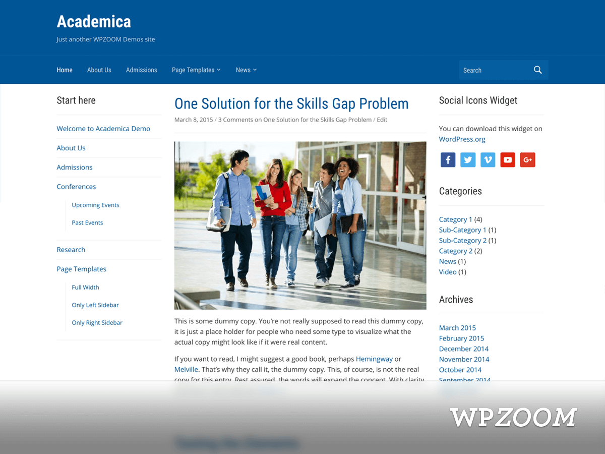 Academica website example screenshot