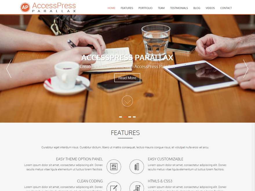 AccessPress Parallax website example screenshot