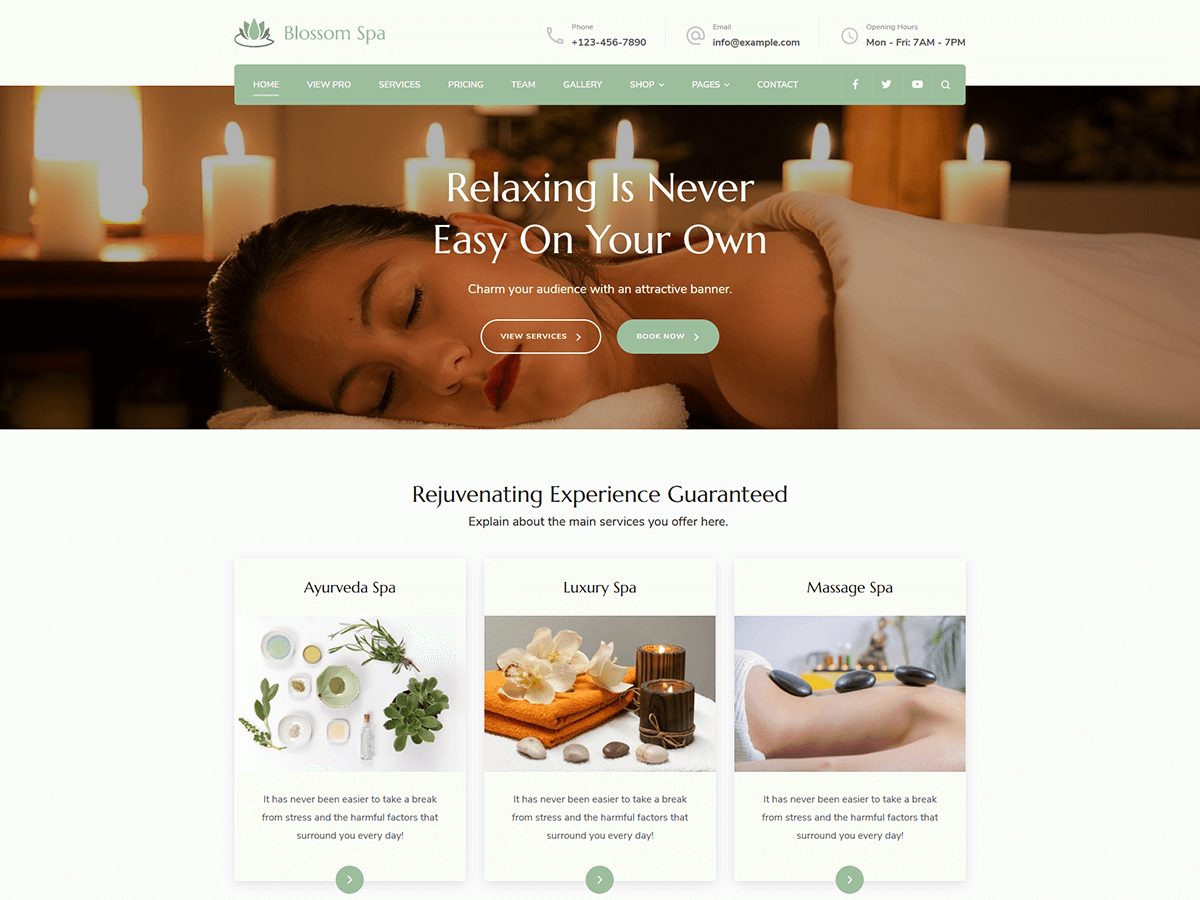Blossom Spa website example screenshot