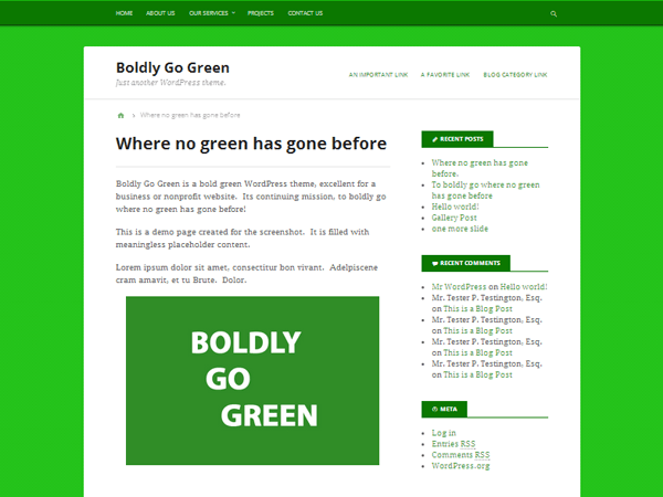 Boldly Go Green theme websites examples