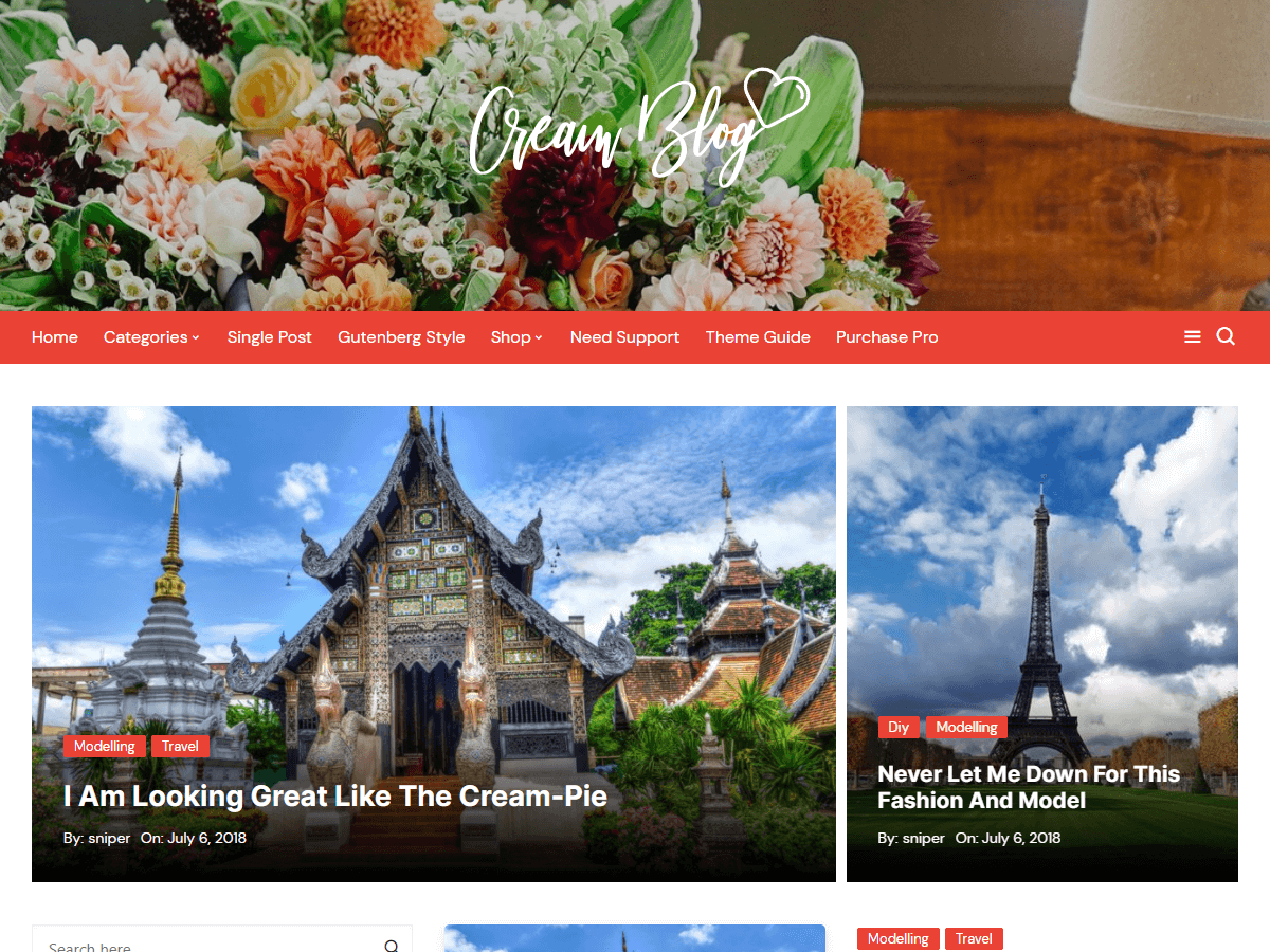 Cream Blog website example screenshot