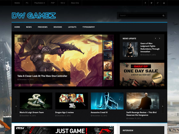 Dw Gamez theme websites examples