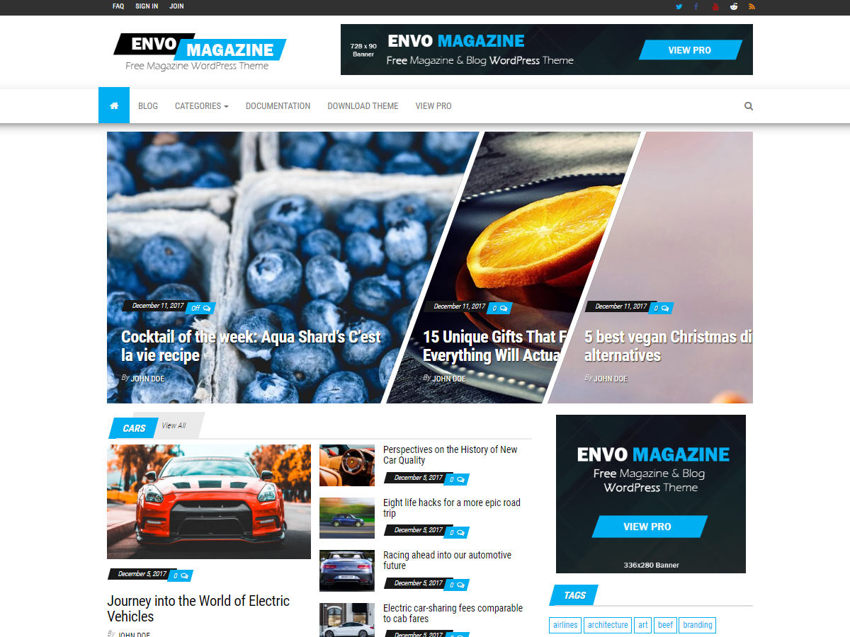 Envo Magazine website example screenshot