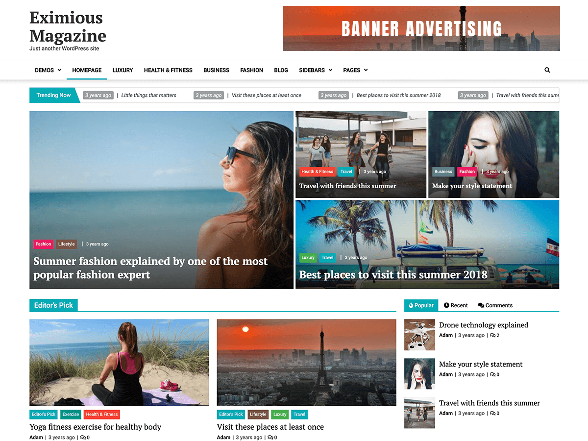 Eximious Magazine website example screenshot