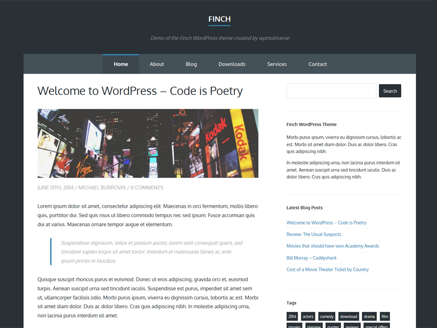 Finch website example screenshot