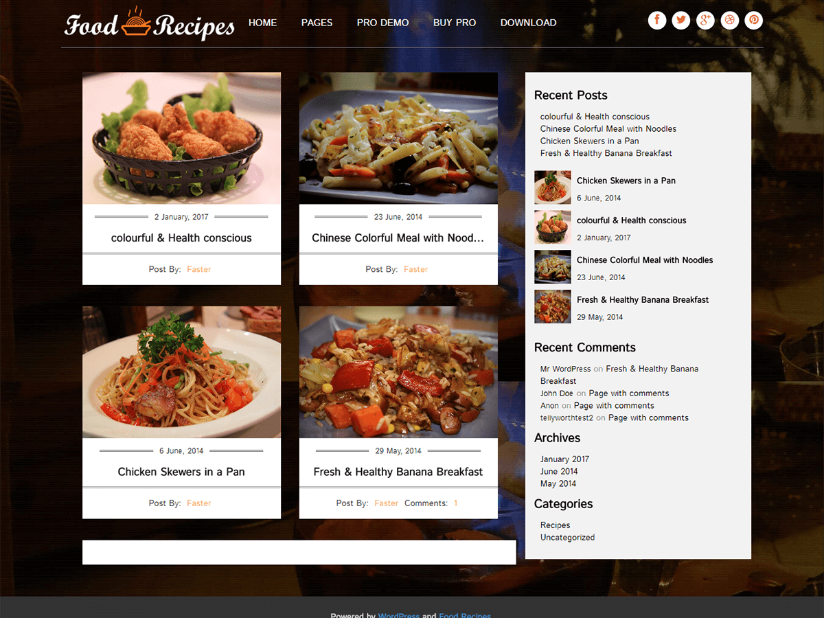 Food Recipes website example screenshot