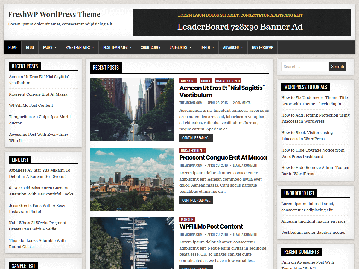 freshwp theme websites examples