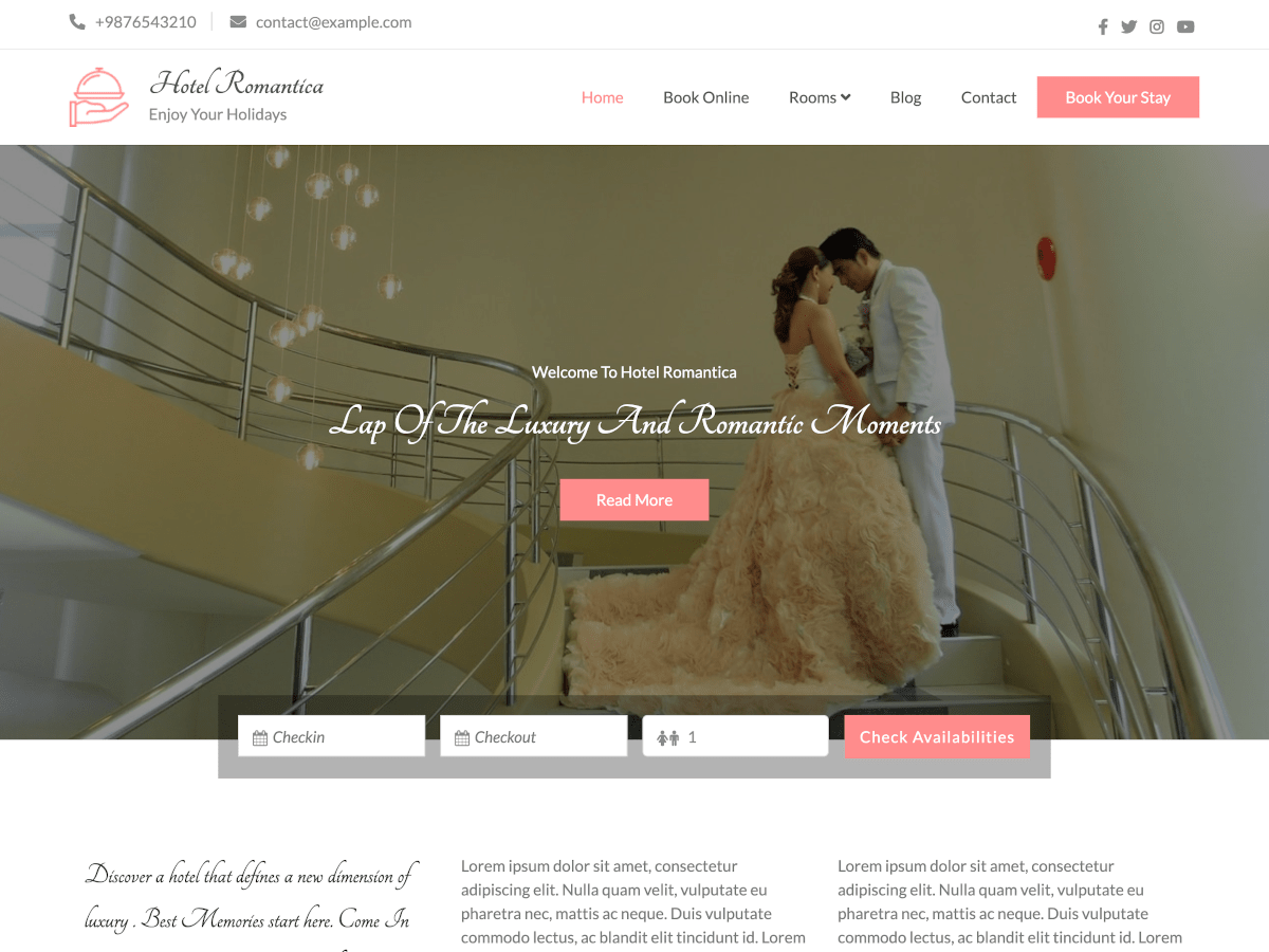 hotel-romantica theme websites examples