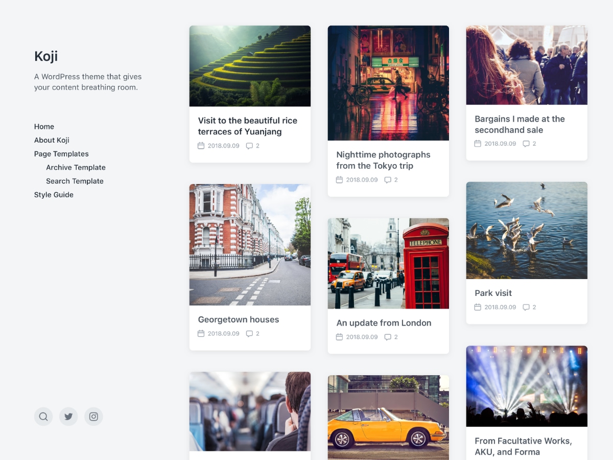 Koji theme websites examples