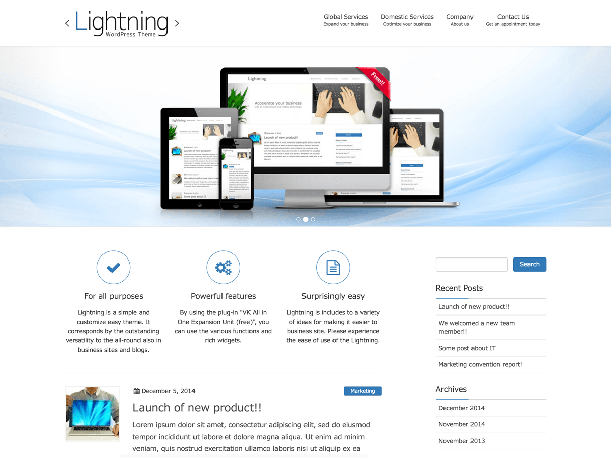 Lightning theme websites examples