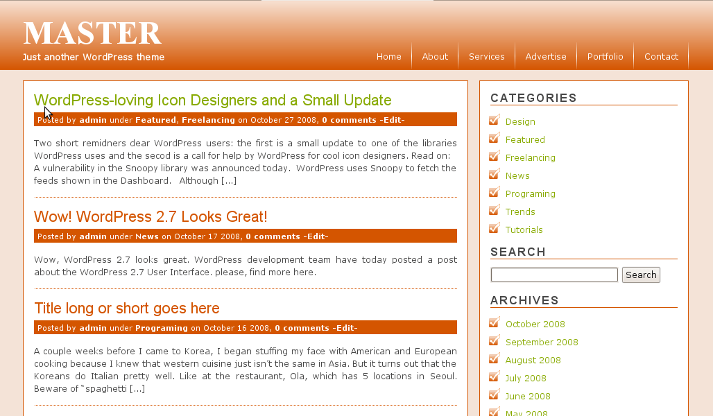 Master website example screenshot