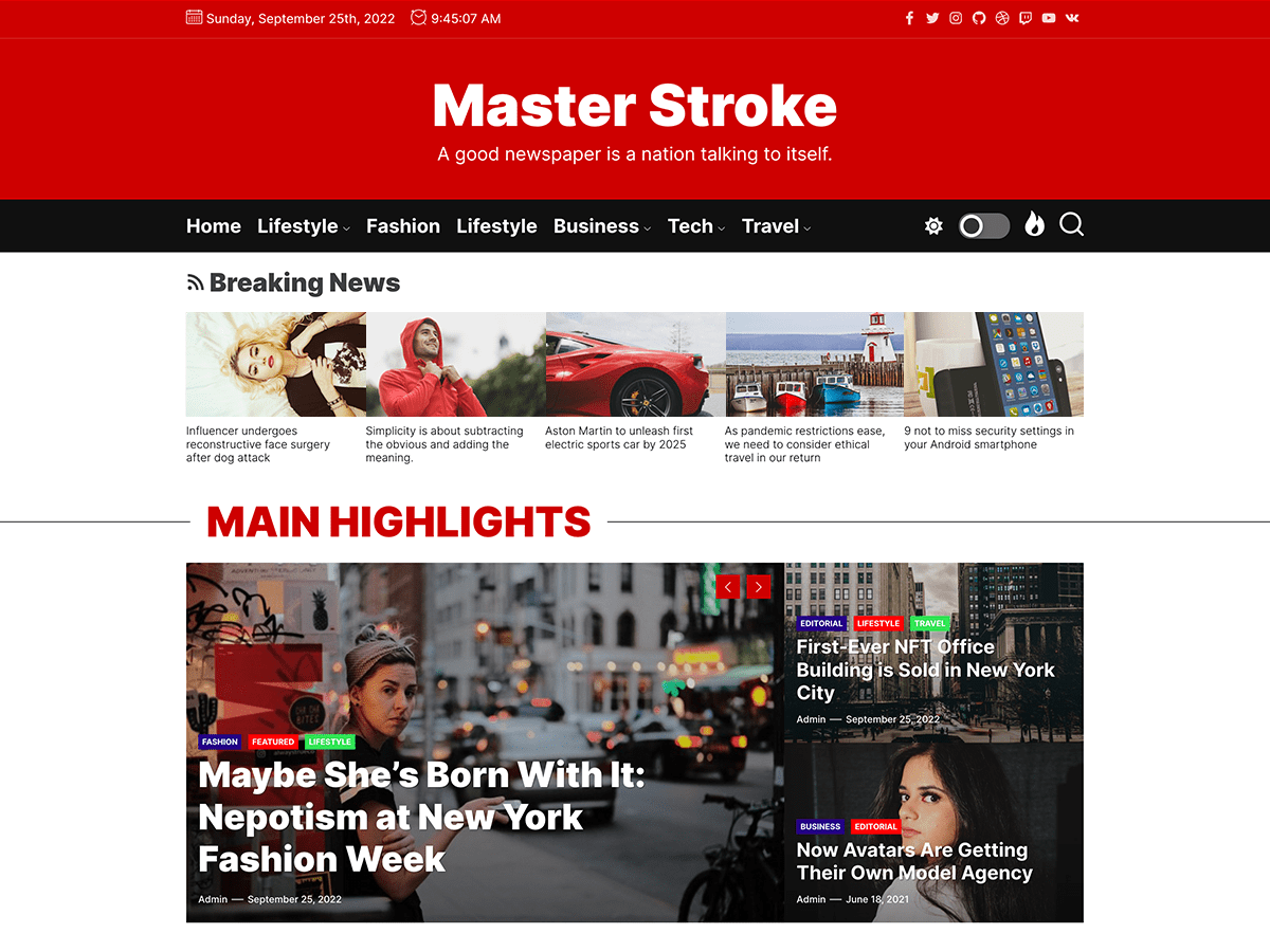 masterstroke theme websites examples