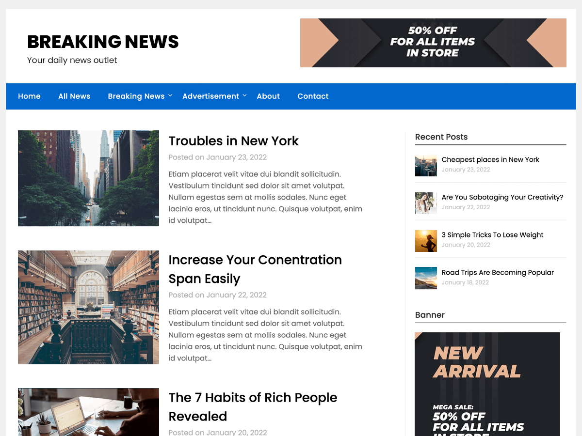 Minimalist Newspaper website example screenshot