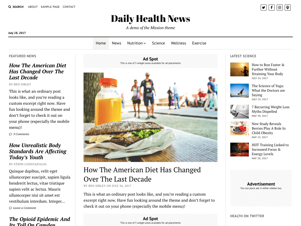 Mission News website example screenshot