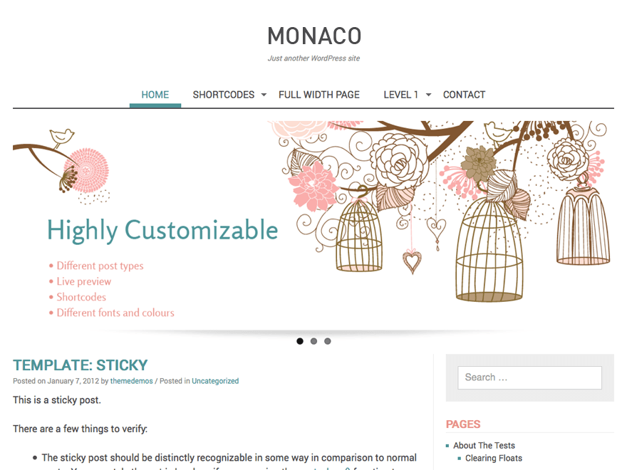 Monaco WordPress theme, websites list used Monaco theme Monaco theme websites examples