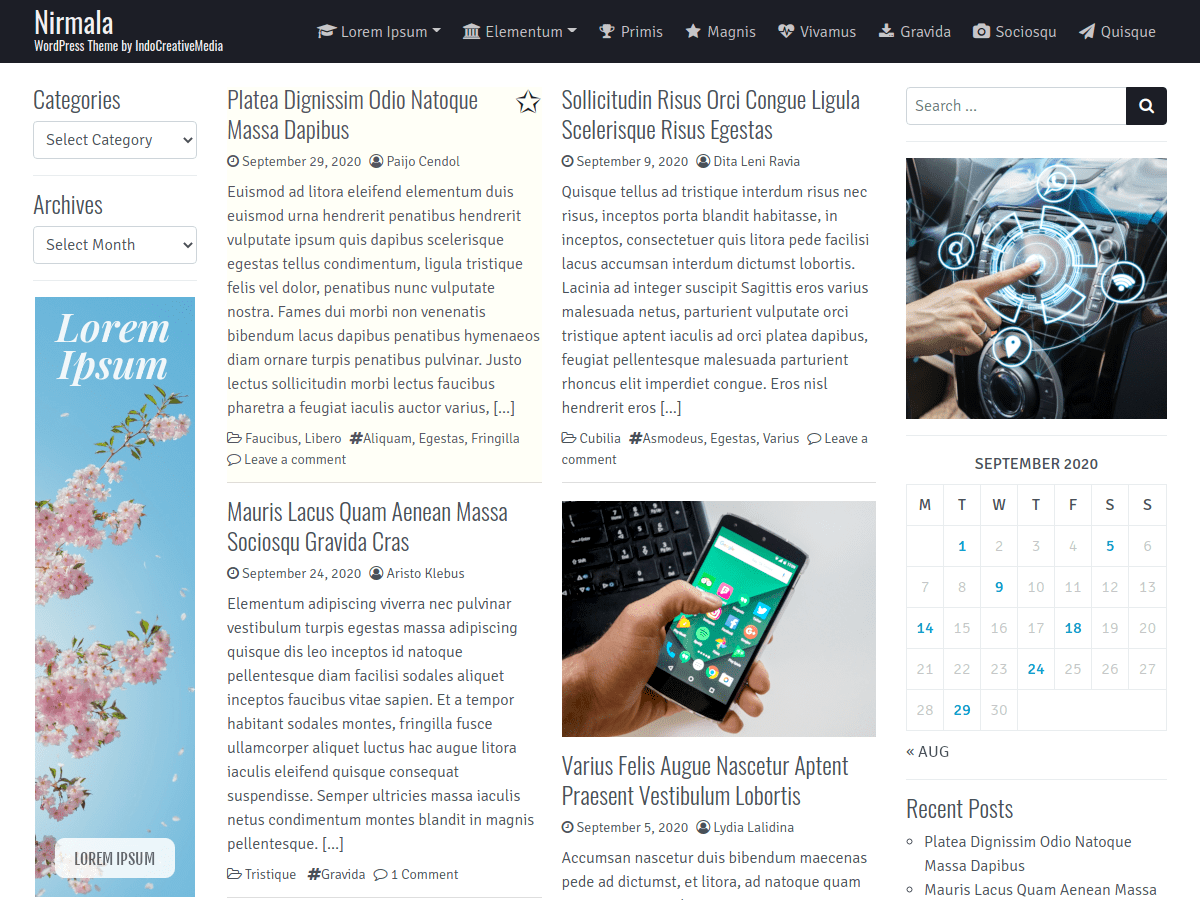 nirmala theme websites examples