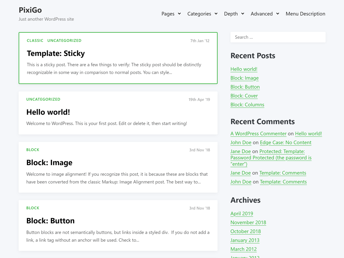 pixigo theme websites examples