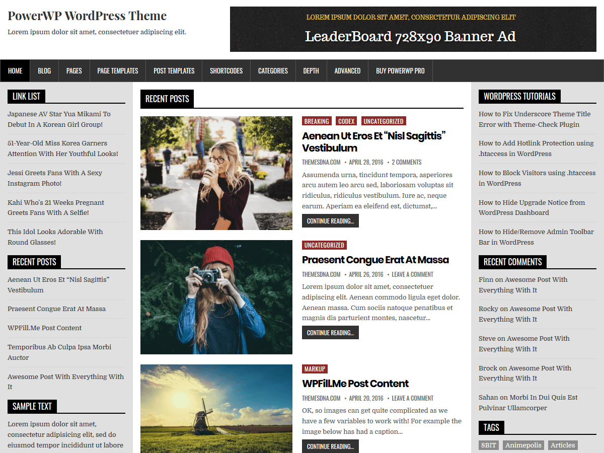 PowerWP website example screenshot