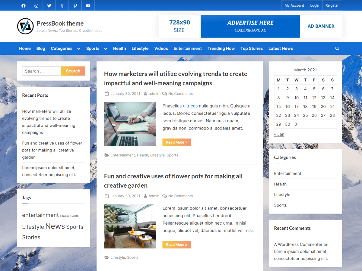 PressBook website example screenshot