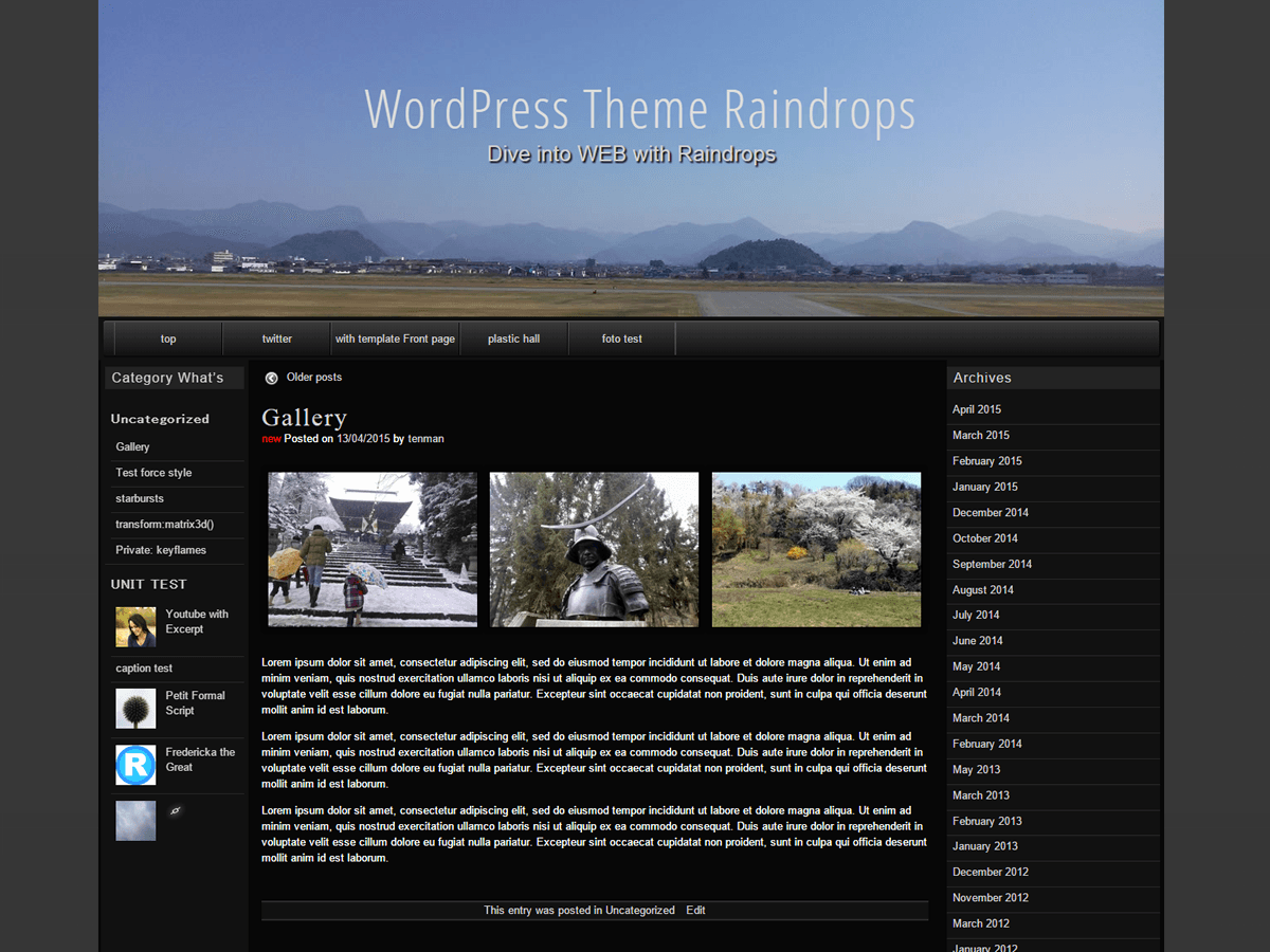 raindrops website example screenshot