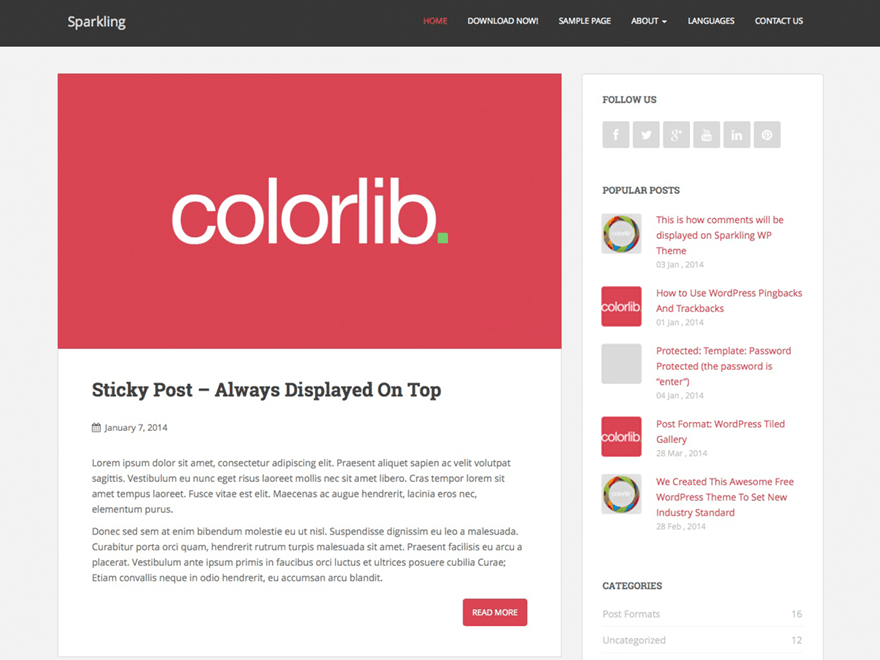 Sparkling WordPress theme, websites list used Sparkling theme Sparkling theme websites examples