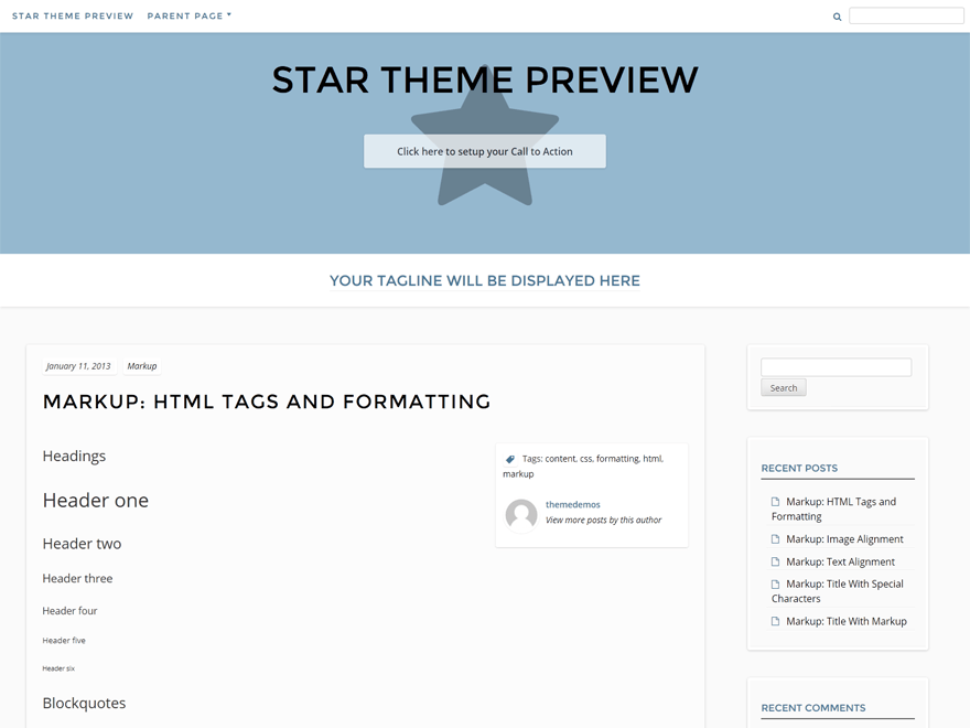 Star theme websites examples