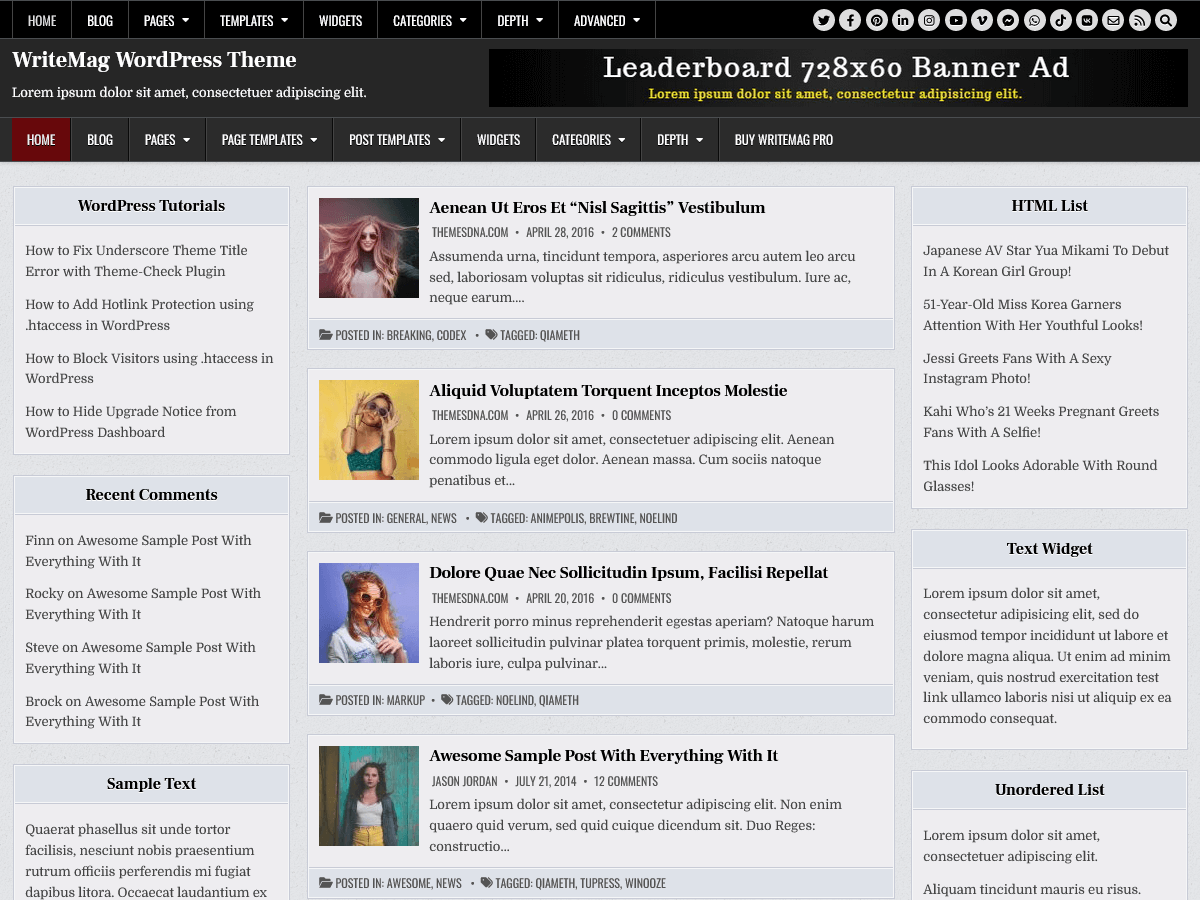 writemag theme websites examples