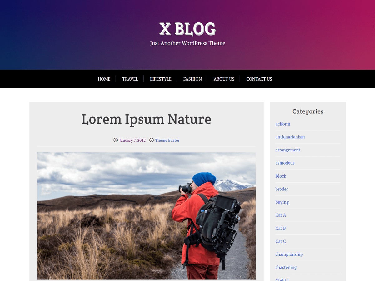 X Blog website example screenshot
