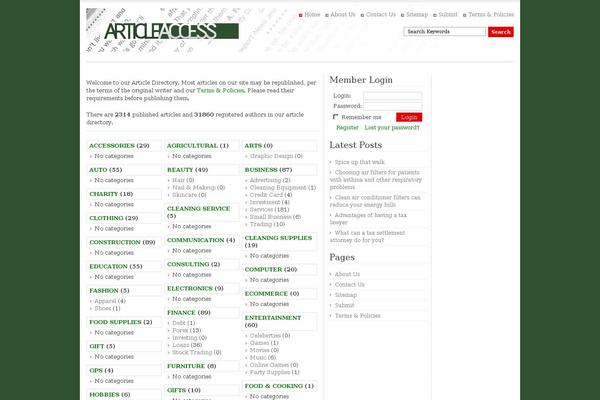 Article Directory theme site design template sample