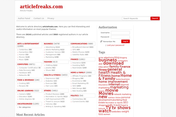 Article Directory theme site design template sample