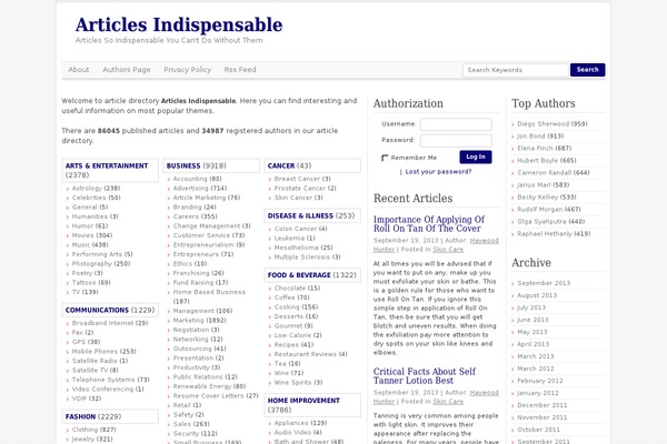 Article Directory theme site design template sample