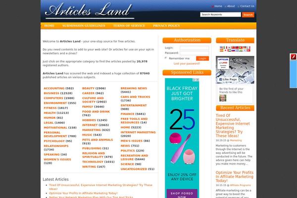 Article Directory theme site design template sample