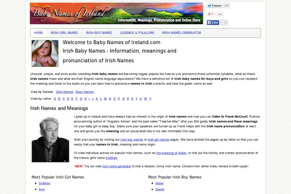 babynamesofireland.com site used Generatepress_child