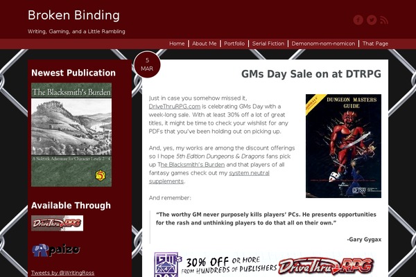 brokenbinding.com site used Lonely Road