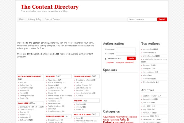 Article Directory theme site design template sample