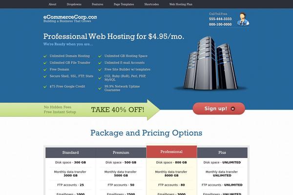 Webhosting theme site design template sample