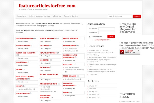 Article Directory theme site design template sample