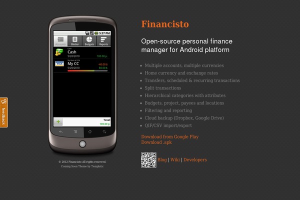financisto.com site used Comingsoon
