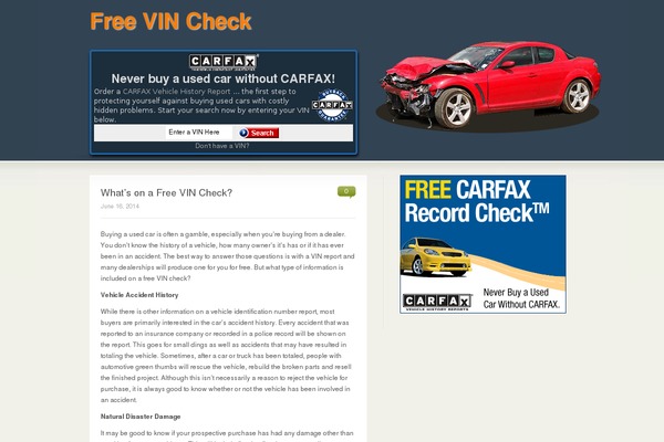 freevincheck.net site used Freshfolio