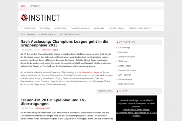 Instinct theme site design template sample