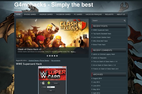 g4mehacks.com site used Gaming