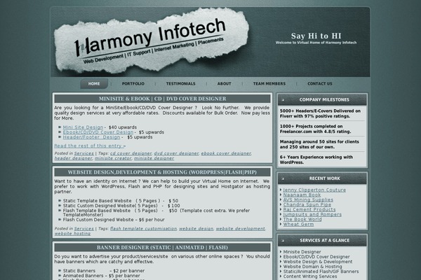 Harmony theme site design template sample