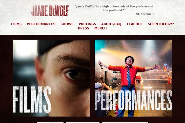 jamiedewolf.com site used Eric-e-frank-theme