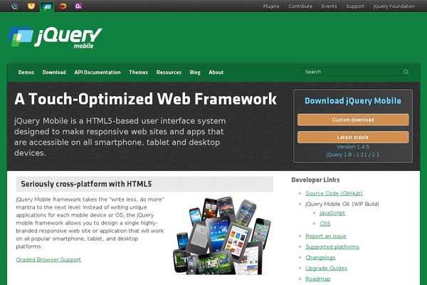 jquerymobile.com site used Jquery