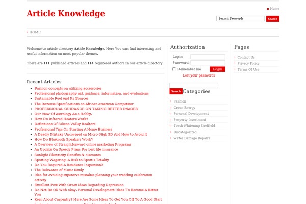 Article Directory theme site design template sample