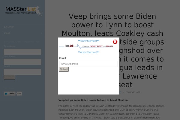 Site using Constant Contact for WordPress plugin