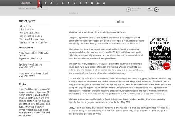 mindfuloccupation.org site used Chapters