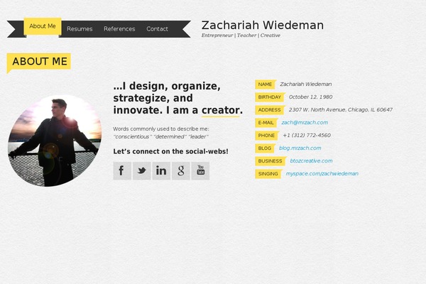 mrzach.com site used Impressivcard-v2-0-5